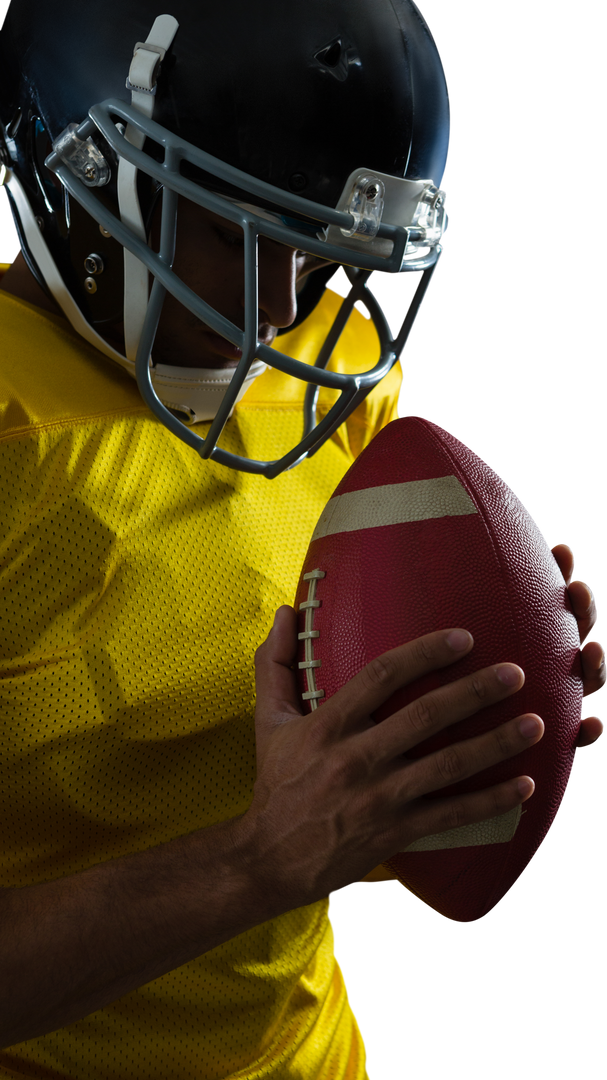 Transparent background close-up of American football player holding ball - Download Free Stock Images Pikwizard.com