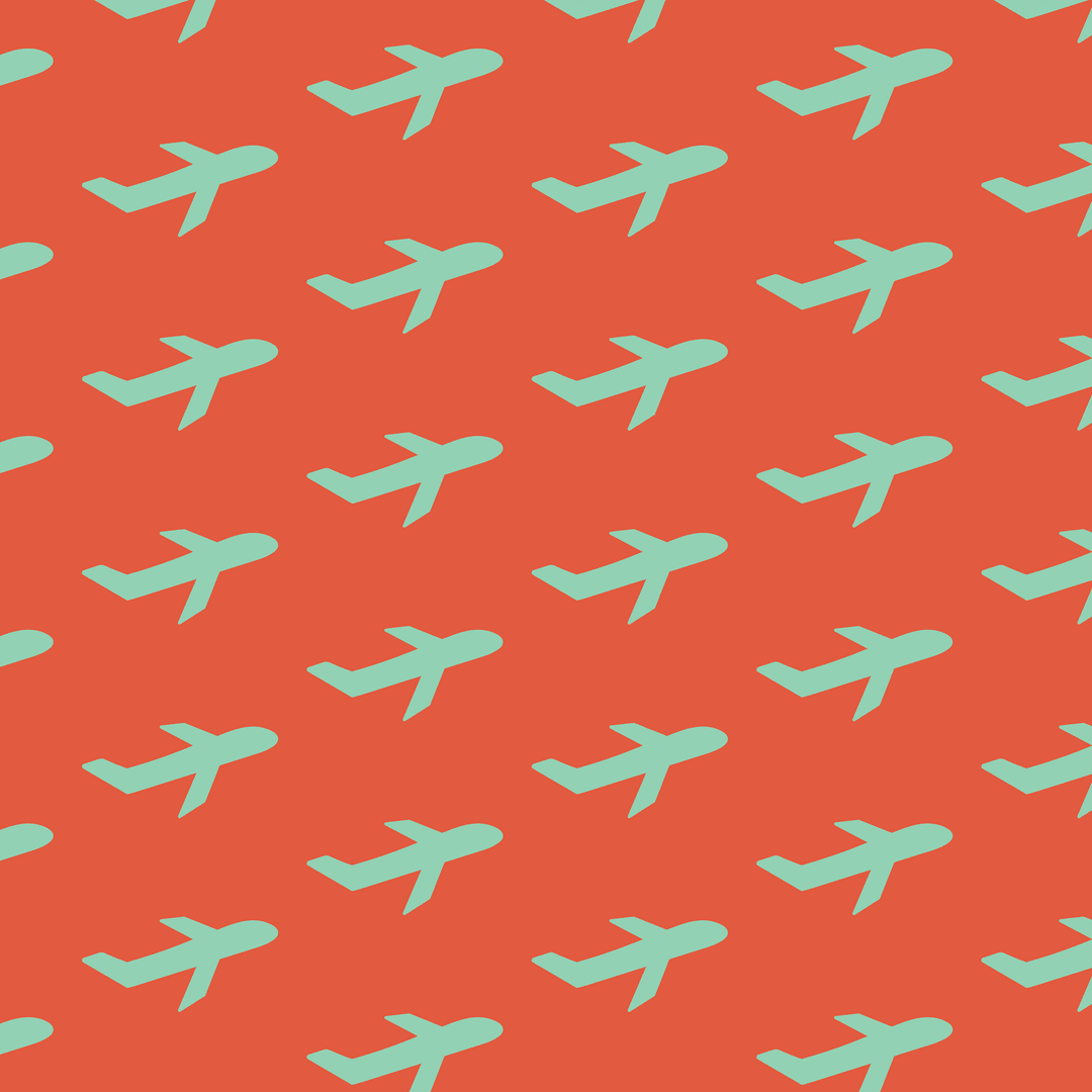 Blue Planes Repeated on Vibrant Red Pattern Creating Transparent PNG