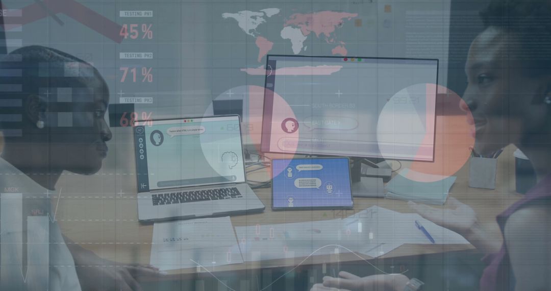 Diverse Business Team Analyzing Financial Data with Technology Metrics