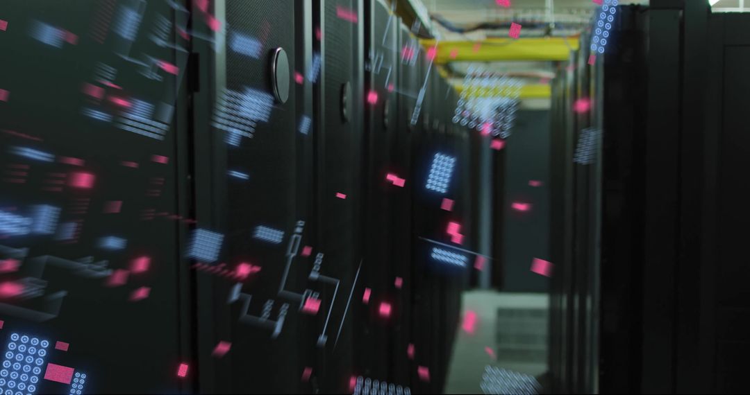 Digital Data Flow Over Computer Servers with Circuit Board Imagery