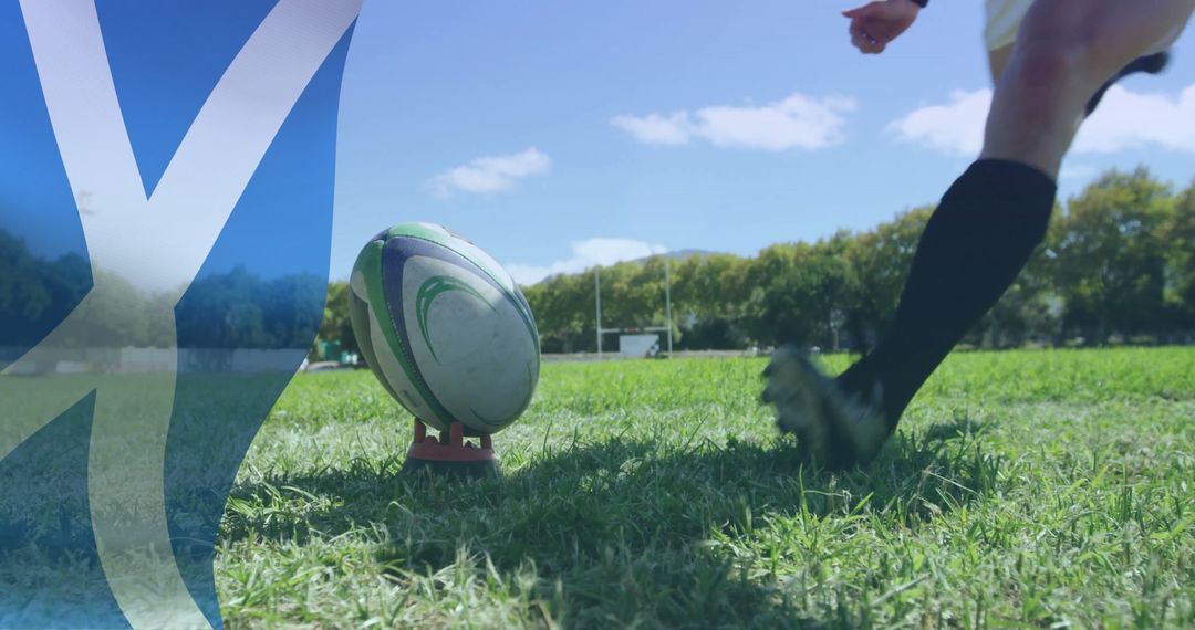 Scottish Rugby Player Preparing to Kick Ball on Field