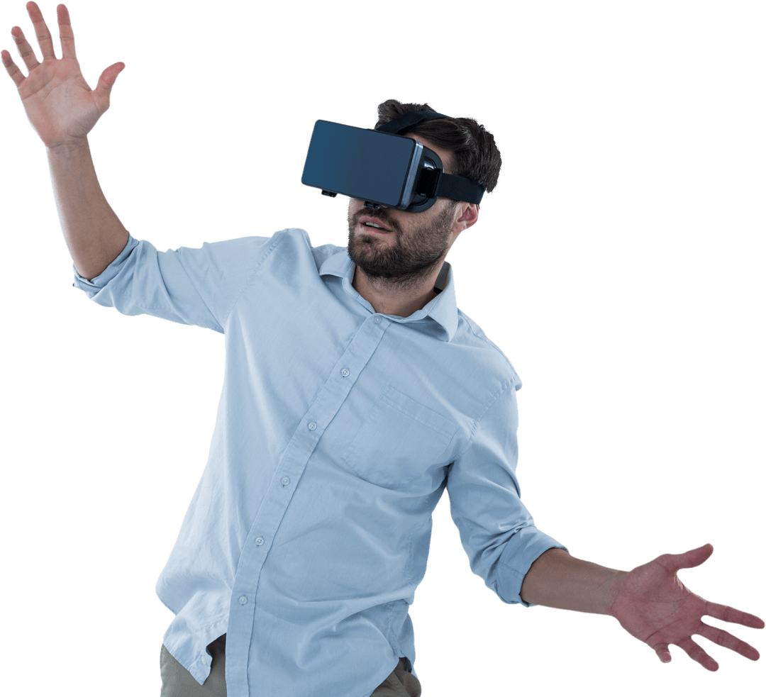 Man Wearing Oculus VR Headset Transparent Background Exciting Experience
