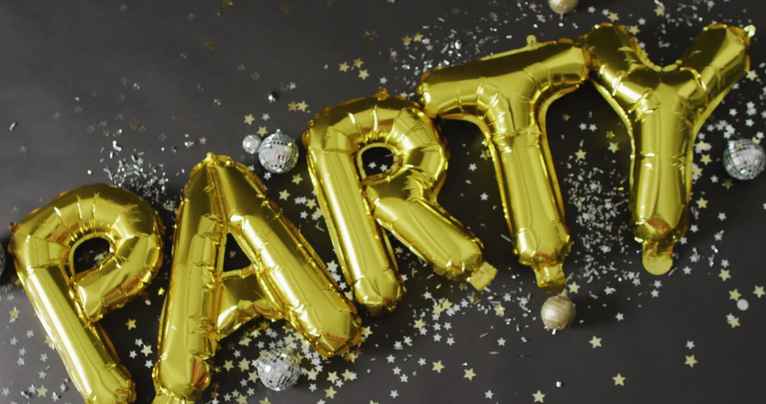 Gold Foil Balloon Party Text with Festive Decoration