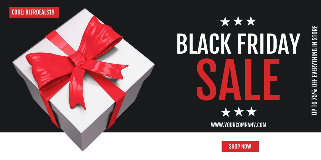 Black Friday Sale Banner with Gift Box and Red Bow