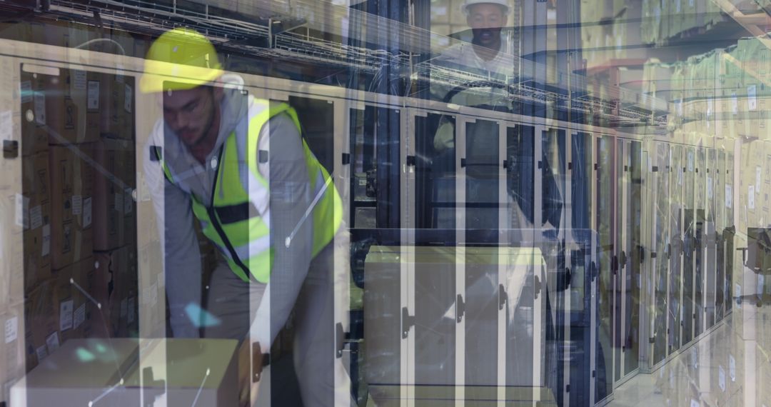 Warehouse Worker in High-Tech Server Storage Environment
