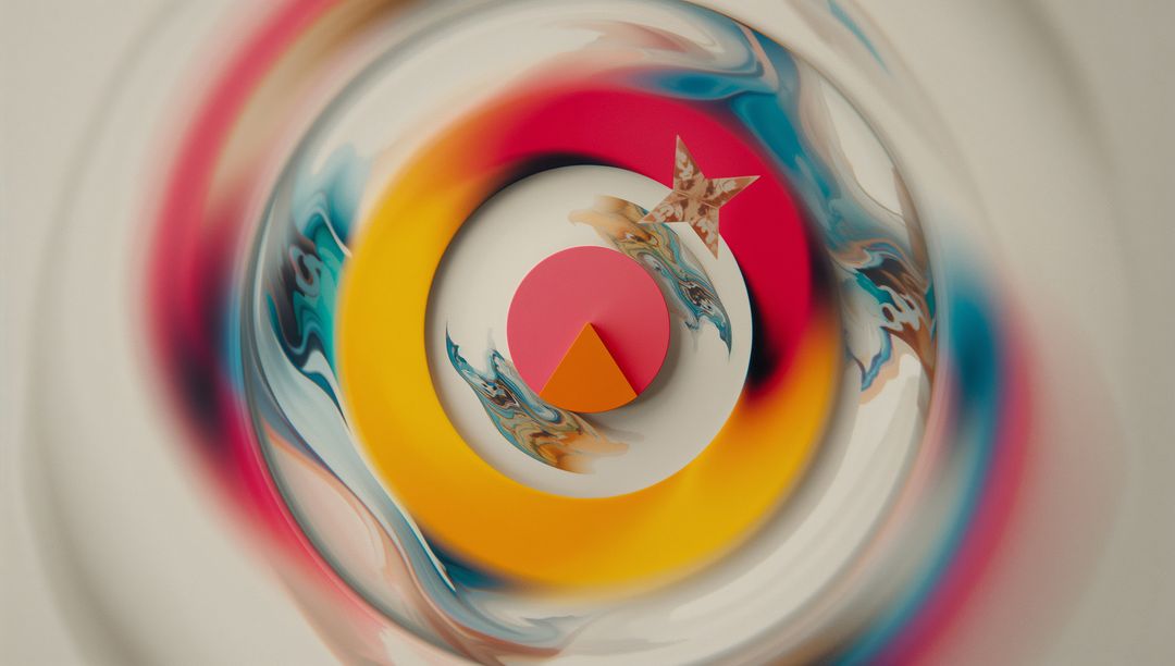 Dynamic Abstract Art with Vibrant Floral and Geometric Shapes