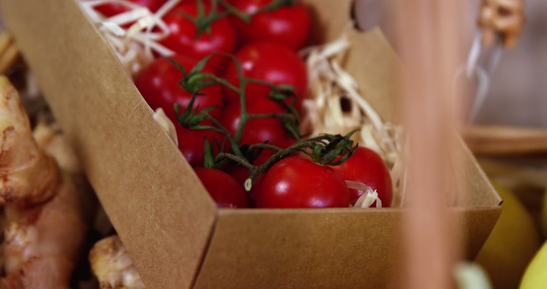 Organic Cherry Tomatoes in Eco-Friendly Biodegradable Box - Free Images, Stock Photos and Pictures on Pikwizard.com