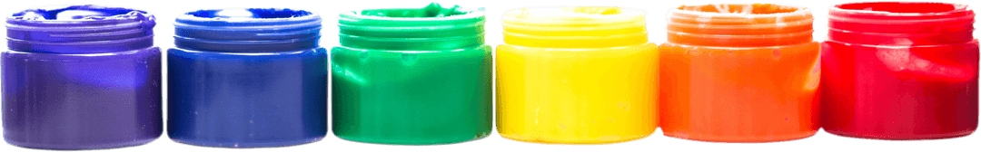 Range of Vibrant Transparent Paint Colors in Open Jars