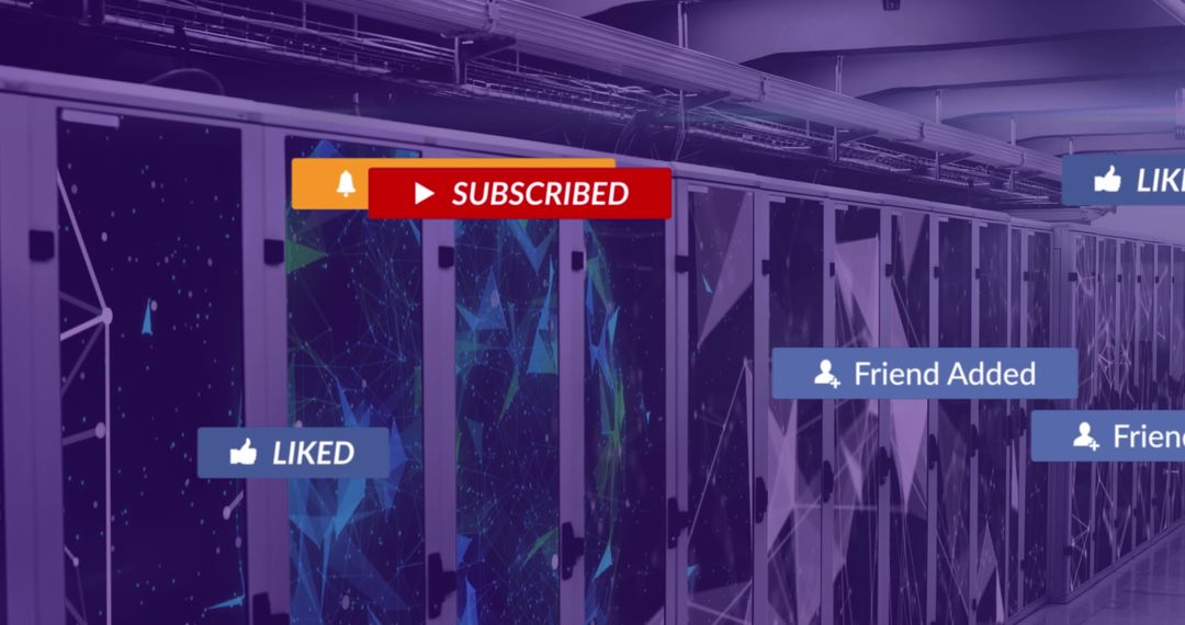 Digital Server Room with Social Media Notification Symbols