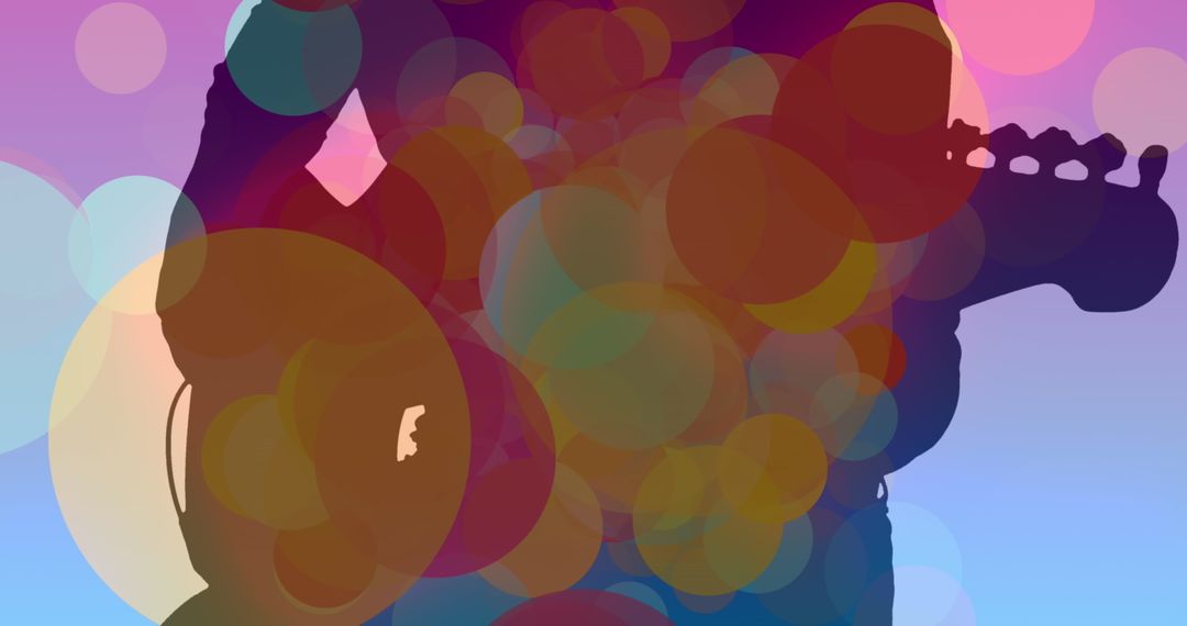 Silhouette of Guitarist with Colorful Abstract Circles