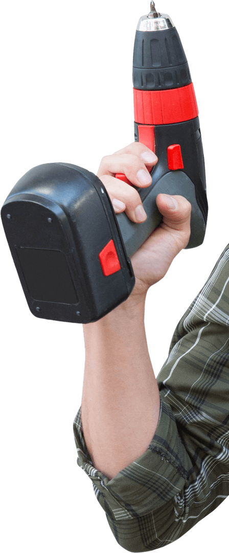 Transparent Worker Holding Upwards Cordless Drill