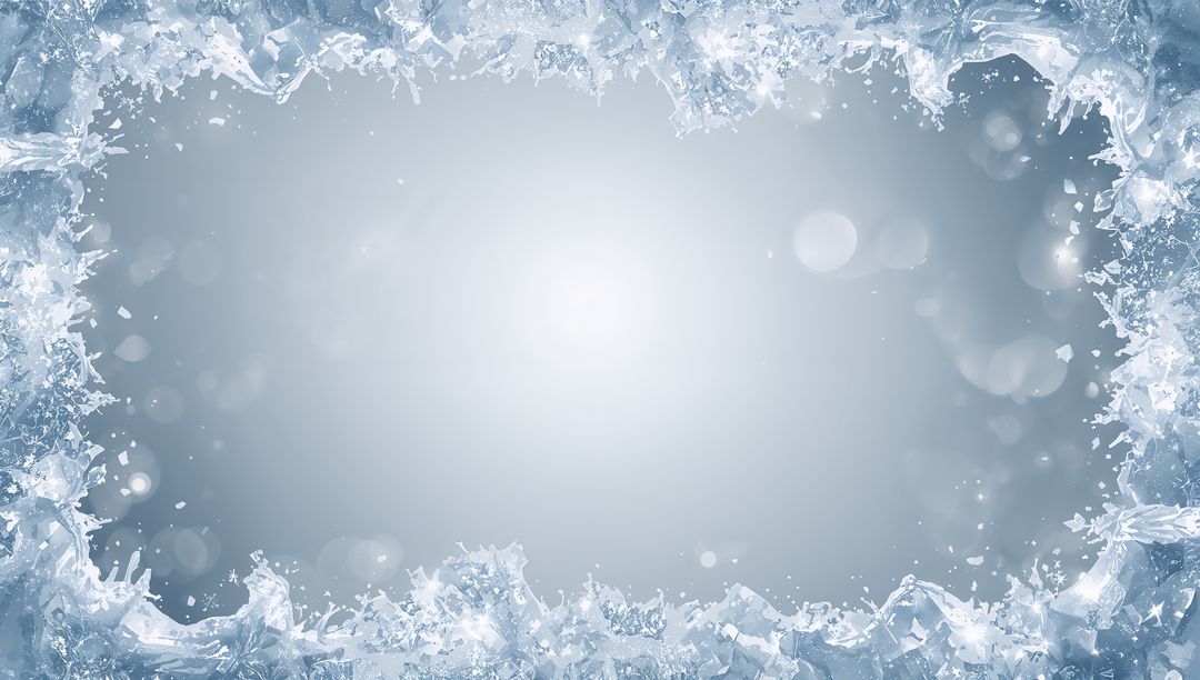 Icy Crystal Border Framing Glowing Pale Blue Gradient with Bokeh, Frost and Winter