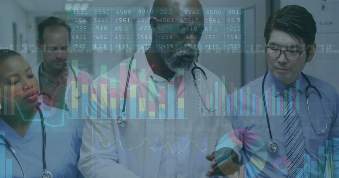 Healthcare Team Analyzing Medical Data with Digital Overlay in Hospital