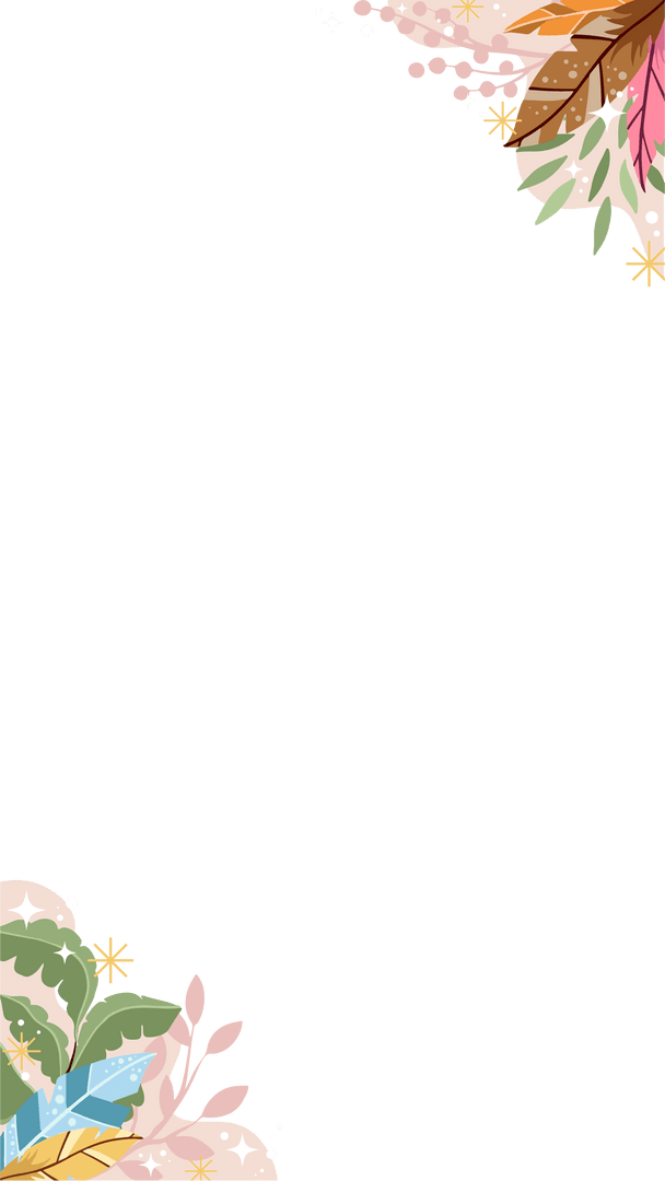 Decorative Pastel Leaves with Sparkles on Transparent Design