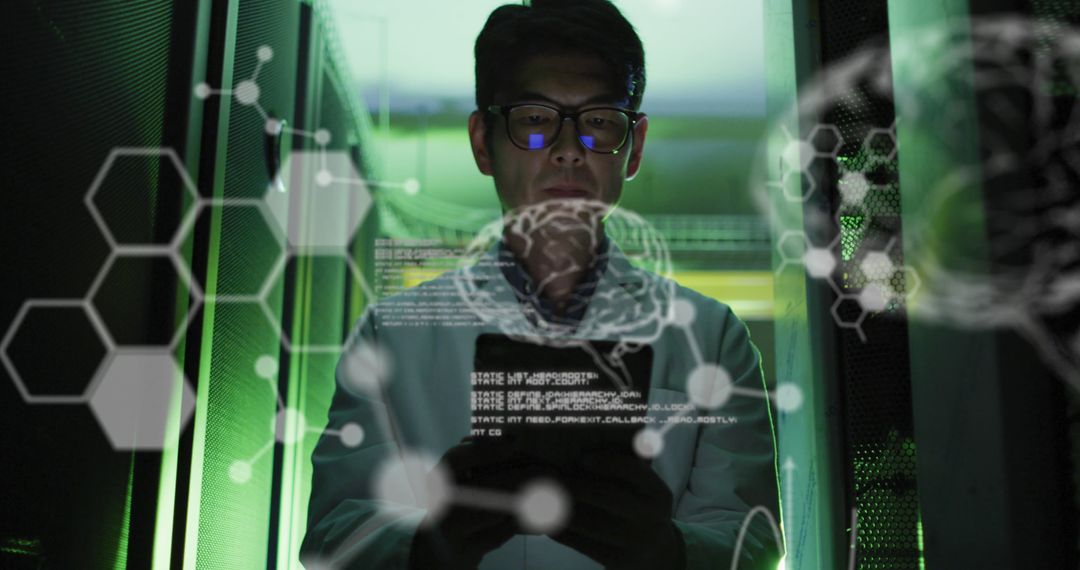 Engineer Utilizing Digital Tablet for Medical Data Processing