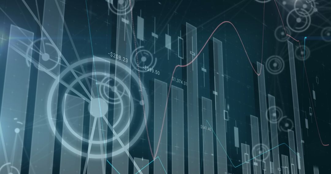 Abstract Digital Data Visualization with Bar Graphs and Technology Elements