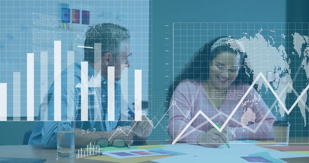 Colleagues Collaborating Over Data Charts and Business Strategies
