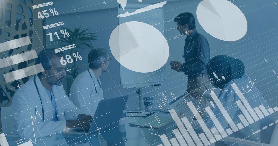 Medical Team Analyzing Digital Data and Charts at Meeting