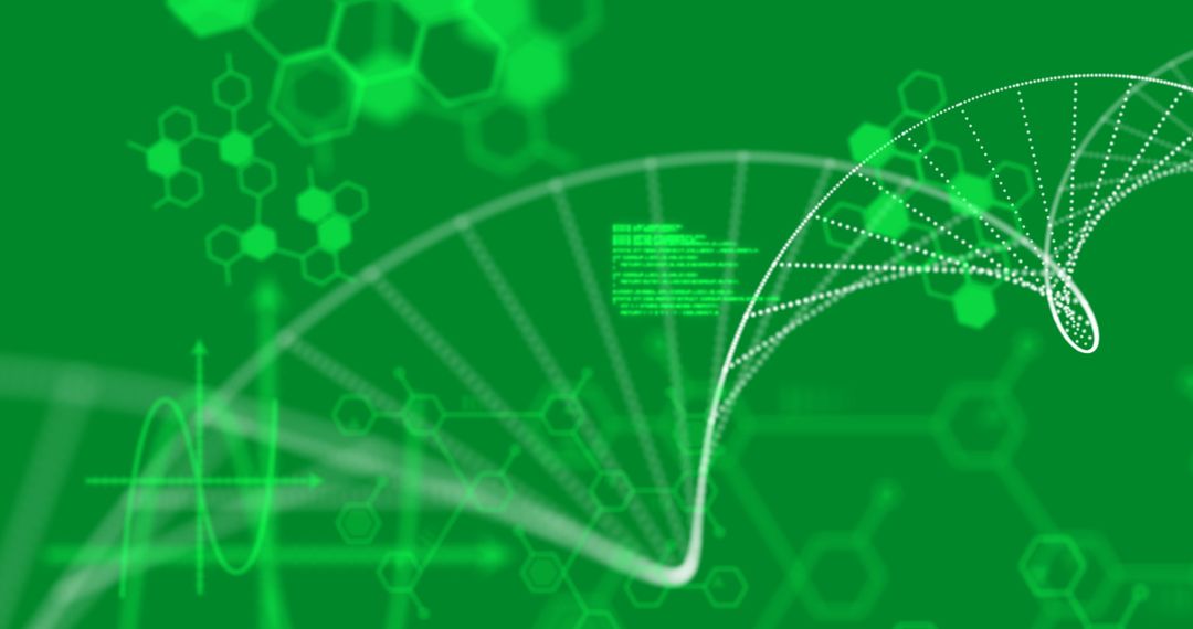 3D DNA Strand with Scientific Data on Green Background
