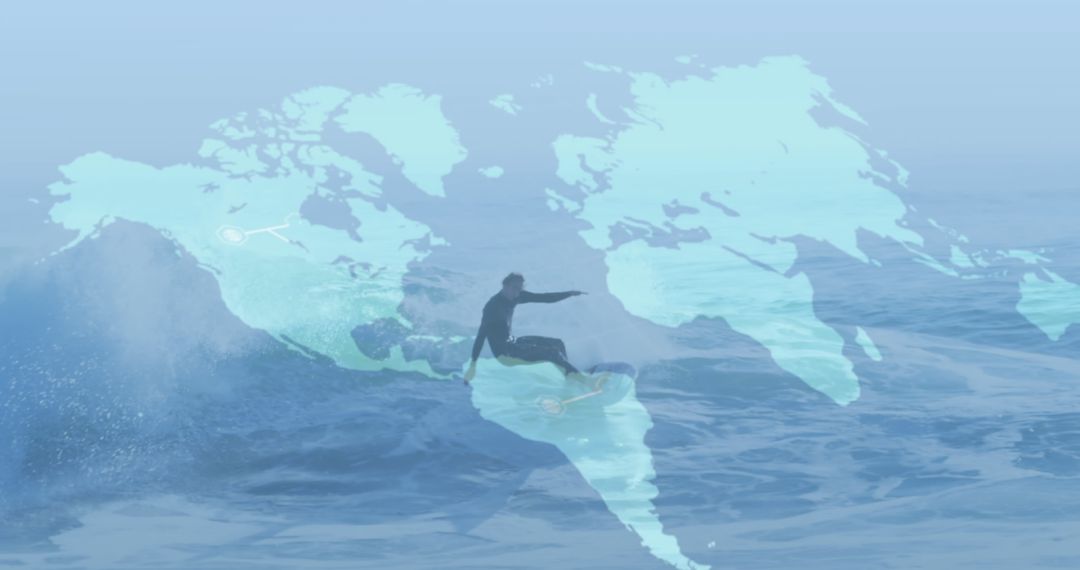 Surfer Overlapping with World Map for Global Adventure Theme