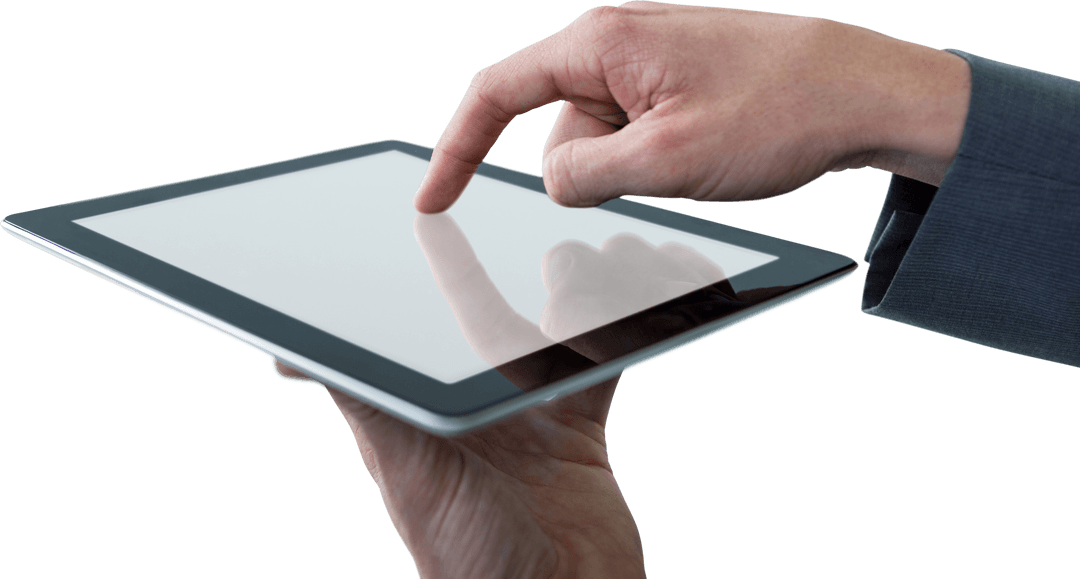 Businessman Hand Interacting with Transparent Digital Tablet