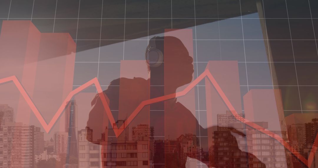 Running Graphs Overlapping Cityscape and Businessman Profile