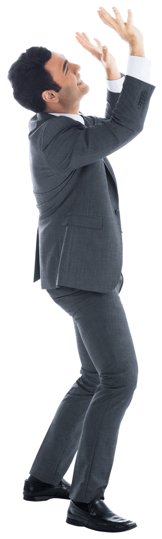 Transparent Scared Businessman with Arms Raised
