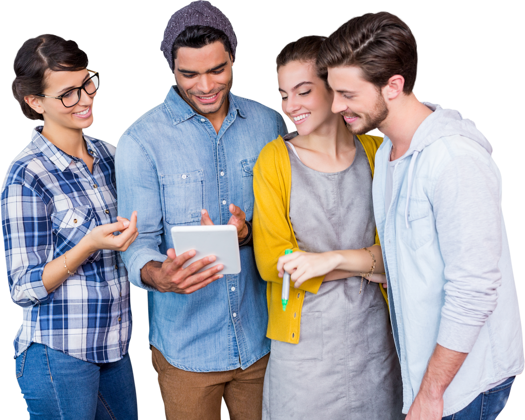 Young Professionals Smiling and Discussing Innovation on Tablet - Transparent Background - Download Free Stock Images Pikwizard.com