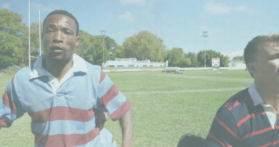 Rugby Player Sprints Across Field in Dynamic Action