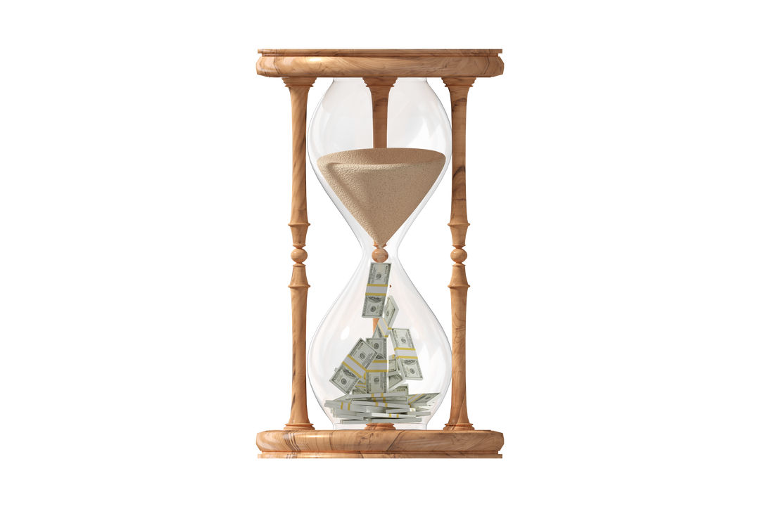 Transparent hourglass with money symbolizing time and financial gains - Download Free Stock Images Pikwizard.com