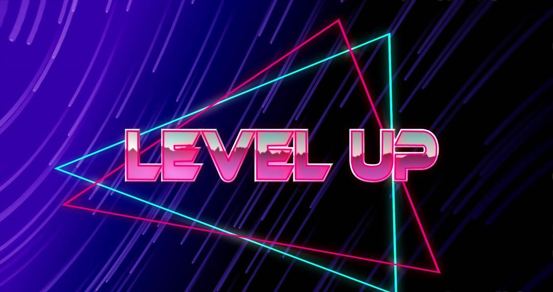 Retro Neon Level Up Game Concept with Light Trails