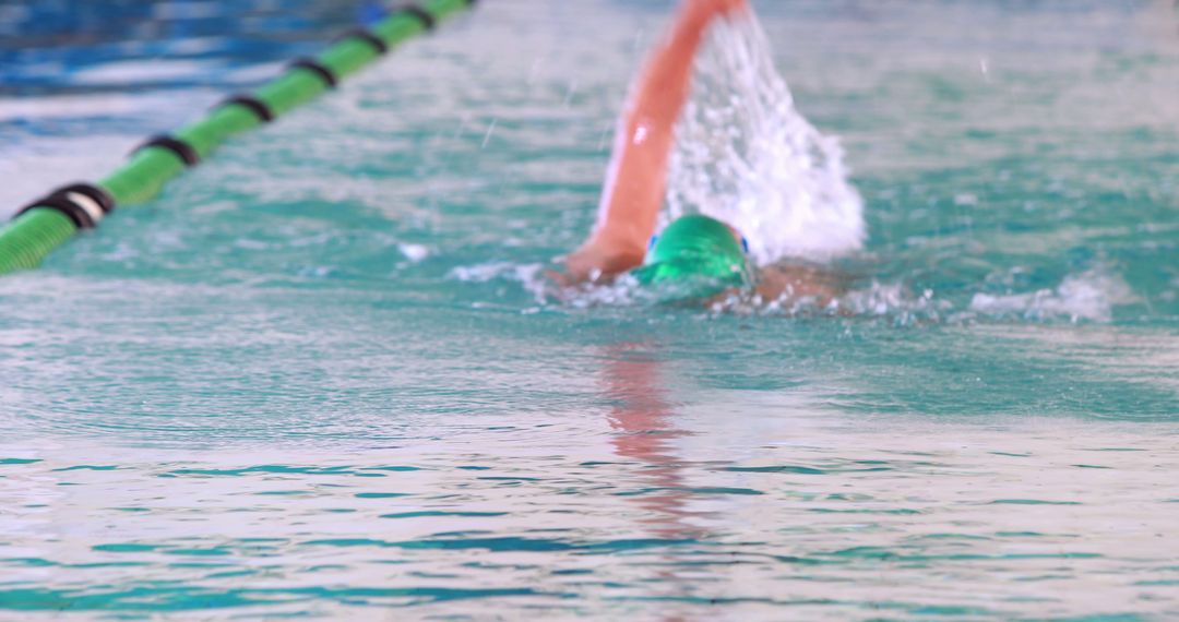 Swimmer Training in Pool with Green Swim Cap Focused on Backstroke - Free Images, Stock Photos and Pictures on Pikwizard.com