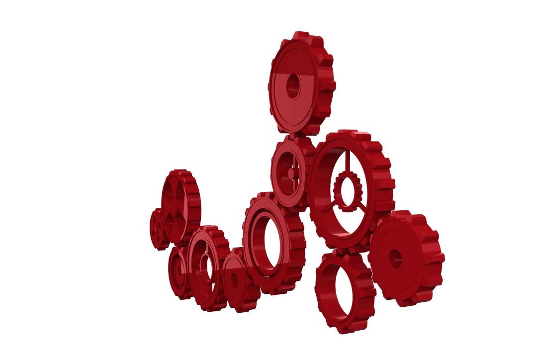Red Cogs on Transparent Background Symbolizing Manufacturing