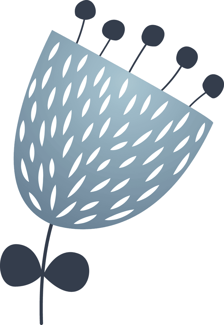 Stylized Gray Flower with Black Stamens on Transparent Background