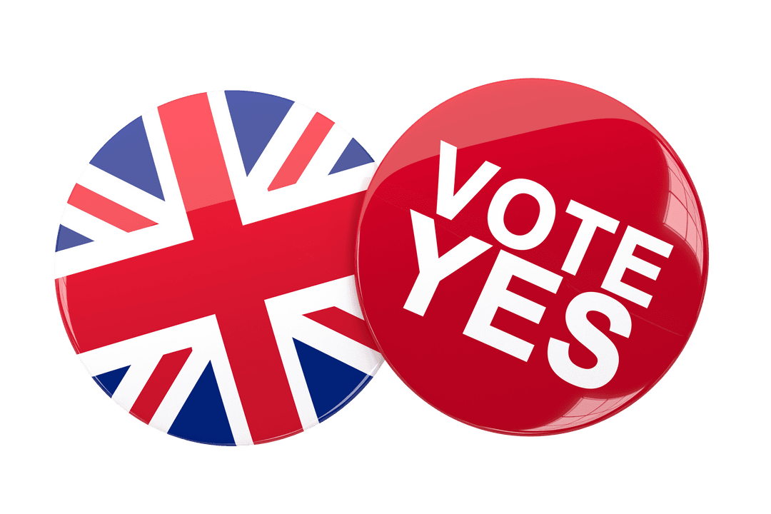 Digital Buttons Featuring UK Flag and Vote Yes Text on Transparent Background
