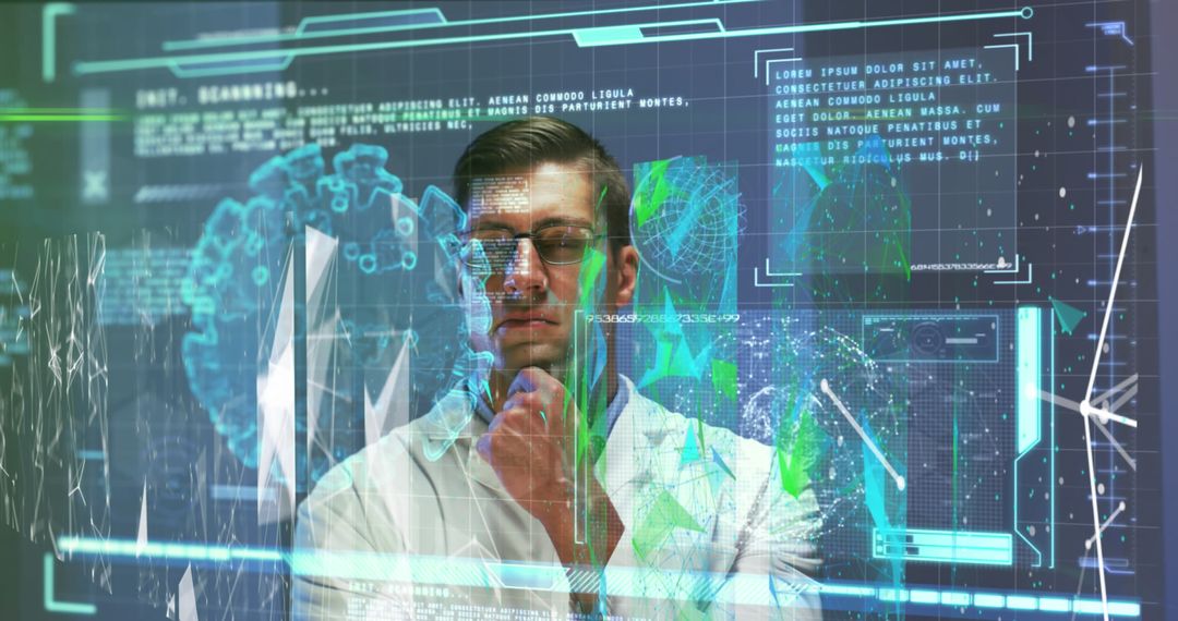 Futuristic Data Scientist Analyzing Holographic World Map