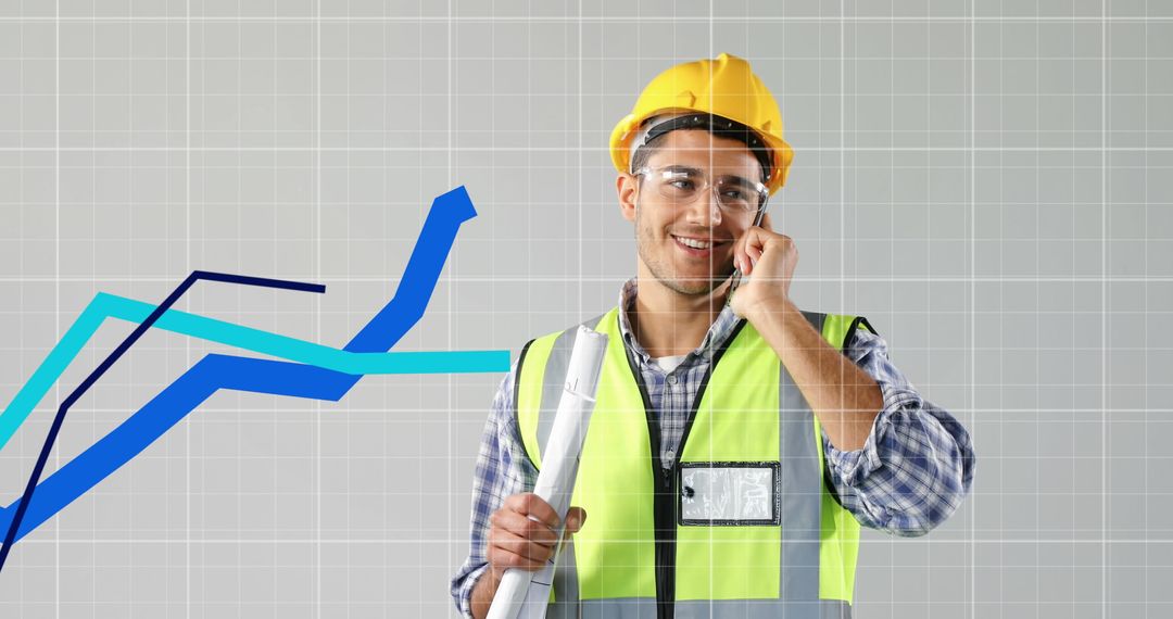 Engineer Discussing Project with Digital Growth Chart