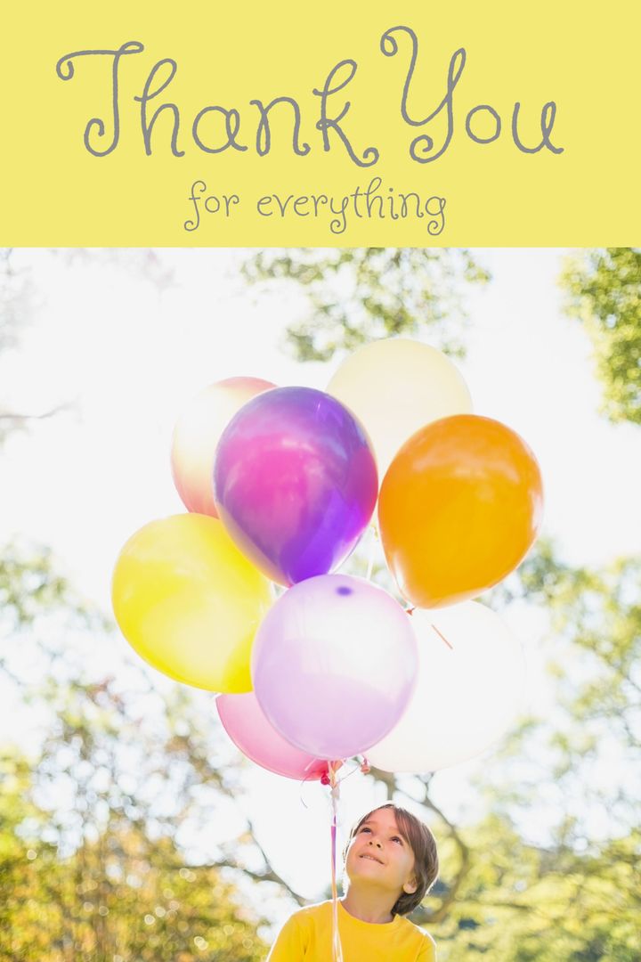 Joyful Child With Balloons Thank You Card Template