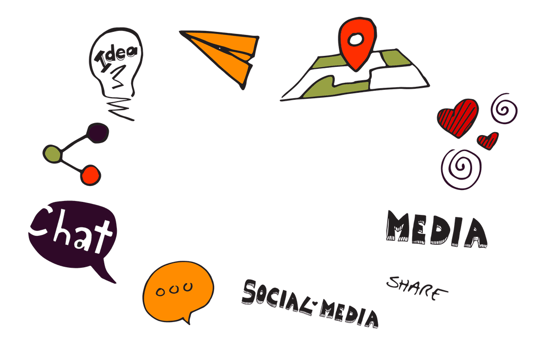 Colorful Social Media Symbols on Transparent Background