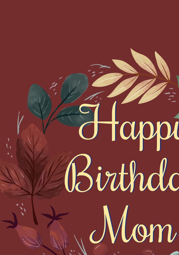 Autumn Themed Happy Birthday Mom Card with Leaves and Decorative Elements - Download Free Stock Templates Pikwizard.com