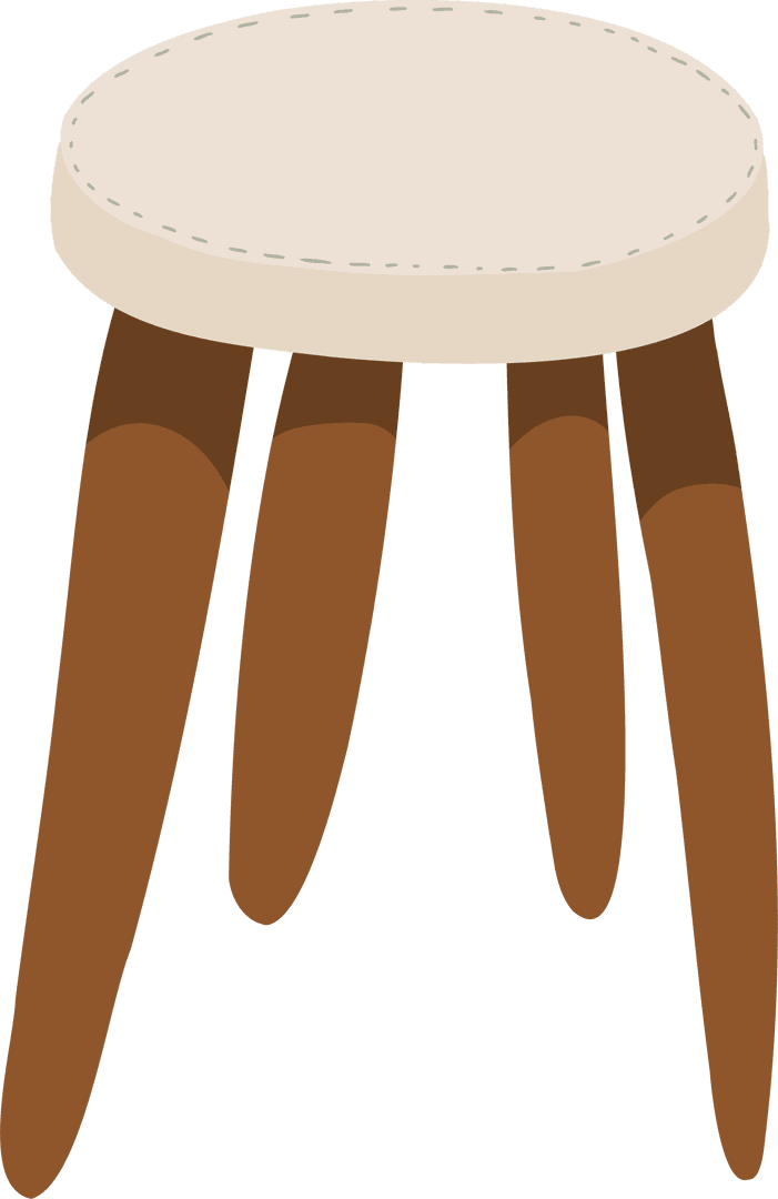 Minimalist Wooden Stool Design with Round Padded Seat on Transparent Background