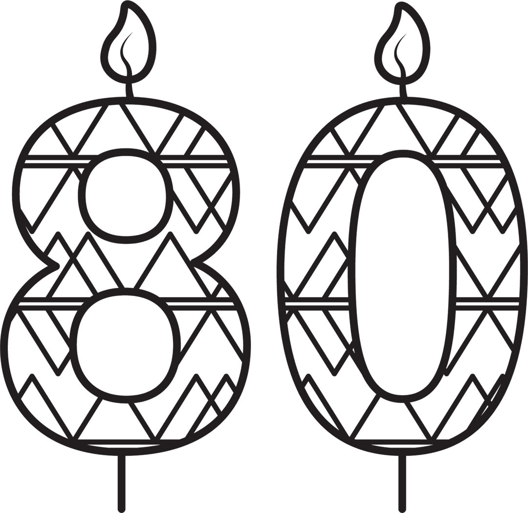 Eighty Birthday Candle with Patterns on Transparent Background