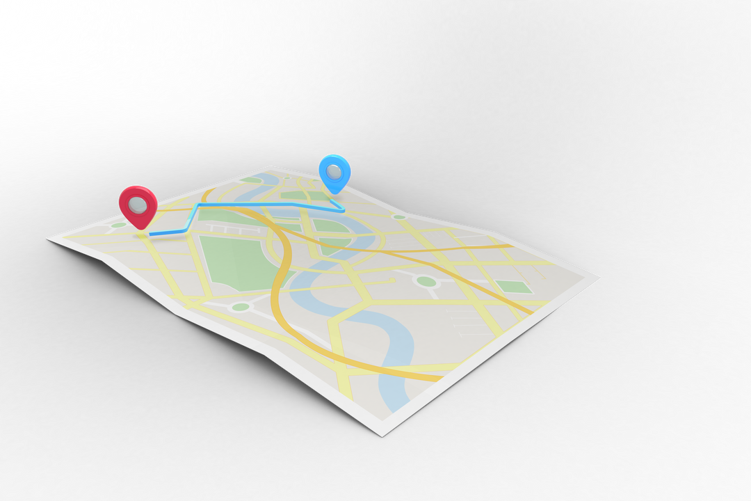 Transparent Map with Route, Blue and Red Pins on Transparent Background - Download Free Stock Images Pikwizard.com