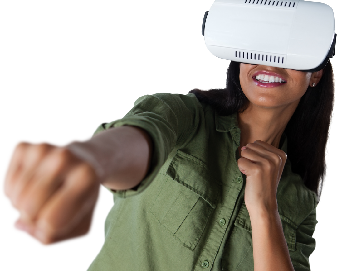 Energetic Woman Using Virtual Reality Headset, Transparent Background - Download Free Stock Images Pikwizard.com