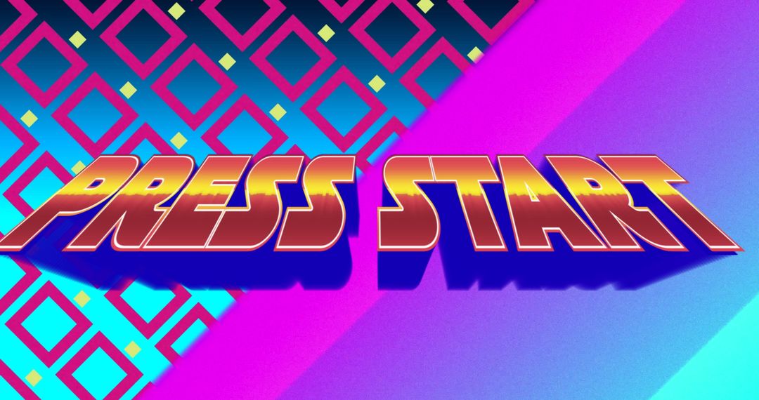 Retro Arcade Press Start Graphics with Neon Colors