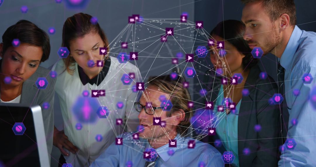 Business Team Analyzing Digital Network Connections in Office