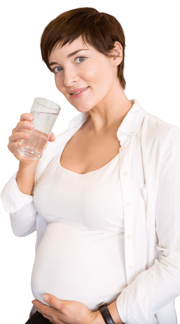 Transparent Portrait of Pregnant Woman Drinking Water