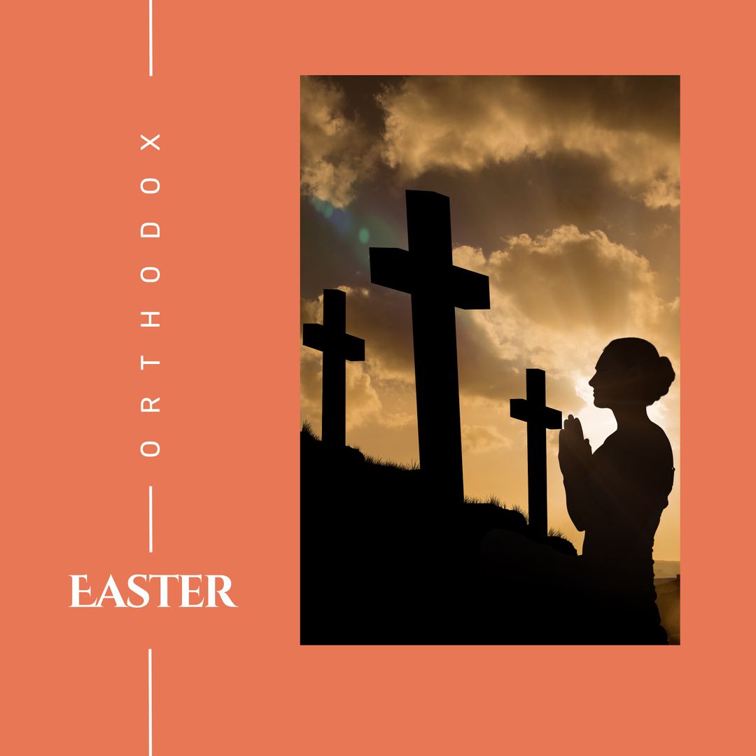 Orthodox Easter Silhouette of Woman Praying to Crosses at Sunset - Download Free Stock Templates Pikwizard.com