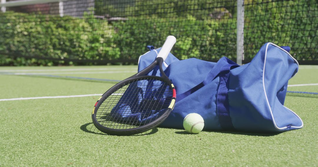 Tennis Racket and Gear Bag on Outdoor Court - Free Images, Stock Photos and Pictures on Pikwizard.com