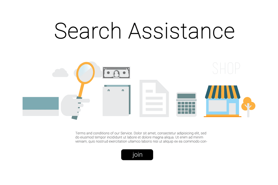 Transparent E-commerce Process Icons with Search Assistance Concept